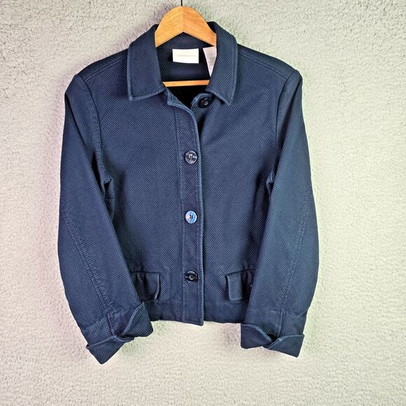 Liz Claiborne Textured Navy Blue Cropped Blazer Classic Waist Length Size 14 - Picture 15 of 16